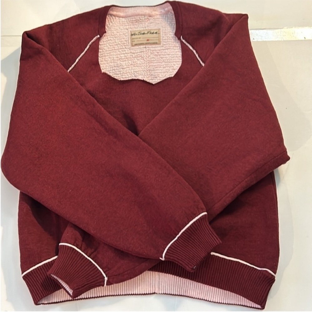 We The Free XSmall Sweatshirt Midnight Pullover in burgundy red with pink piping - Picture 2 of 10